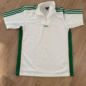 Adidas White Polo with Green Stripes